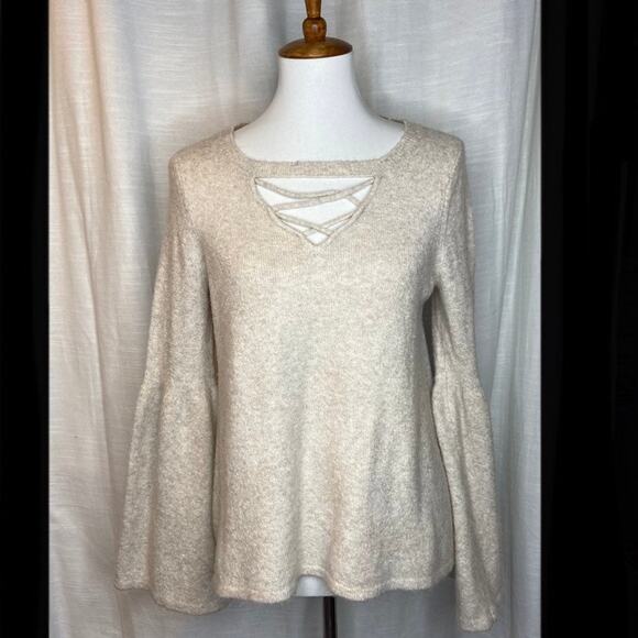 American Eagle Sweaters - American Eagle Cream Bell Sleeve Sweater (L)